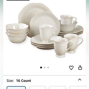 French Perle White 16-Piece Plates, Bowl & Mug Dinnerware Set
